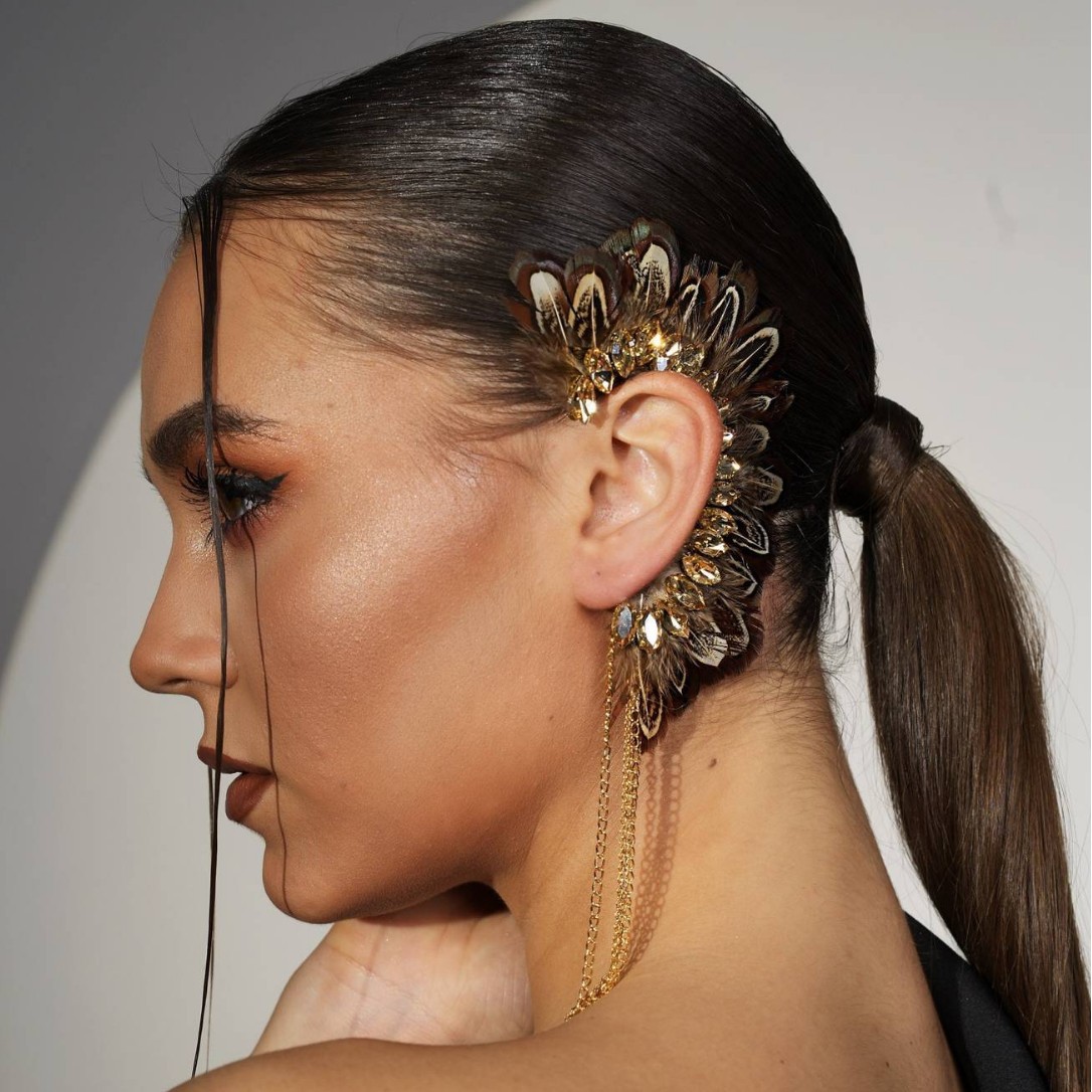 Rhinestone Feather Earrings – Party Glam Accessory