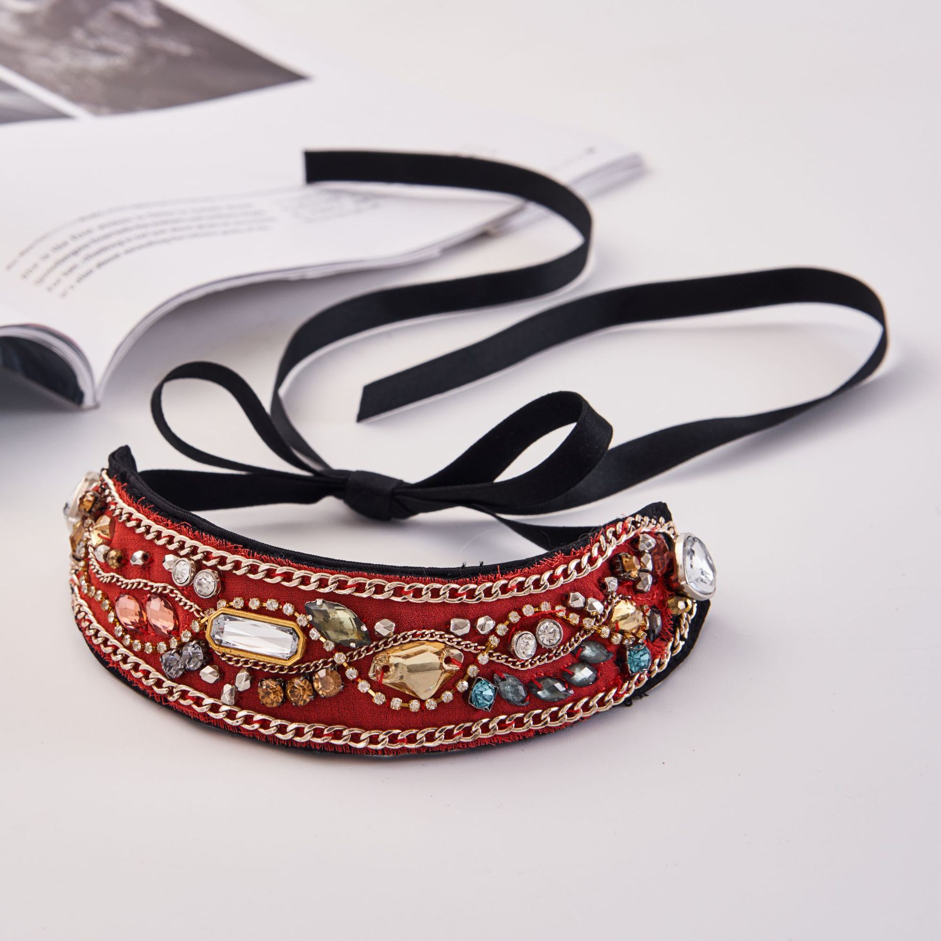 Rhinestone Embellished Faux Collar