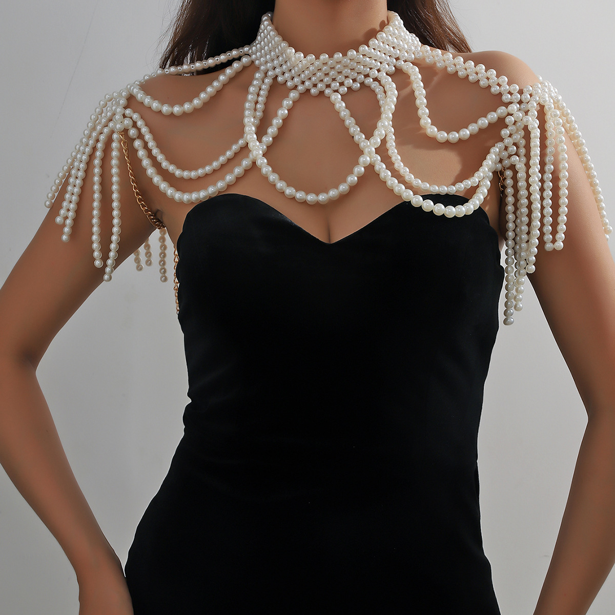 Pearl Tassel Shoulder Chain – Elegant Dress Accessory
