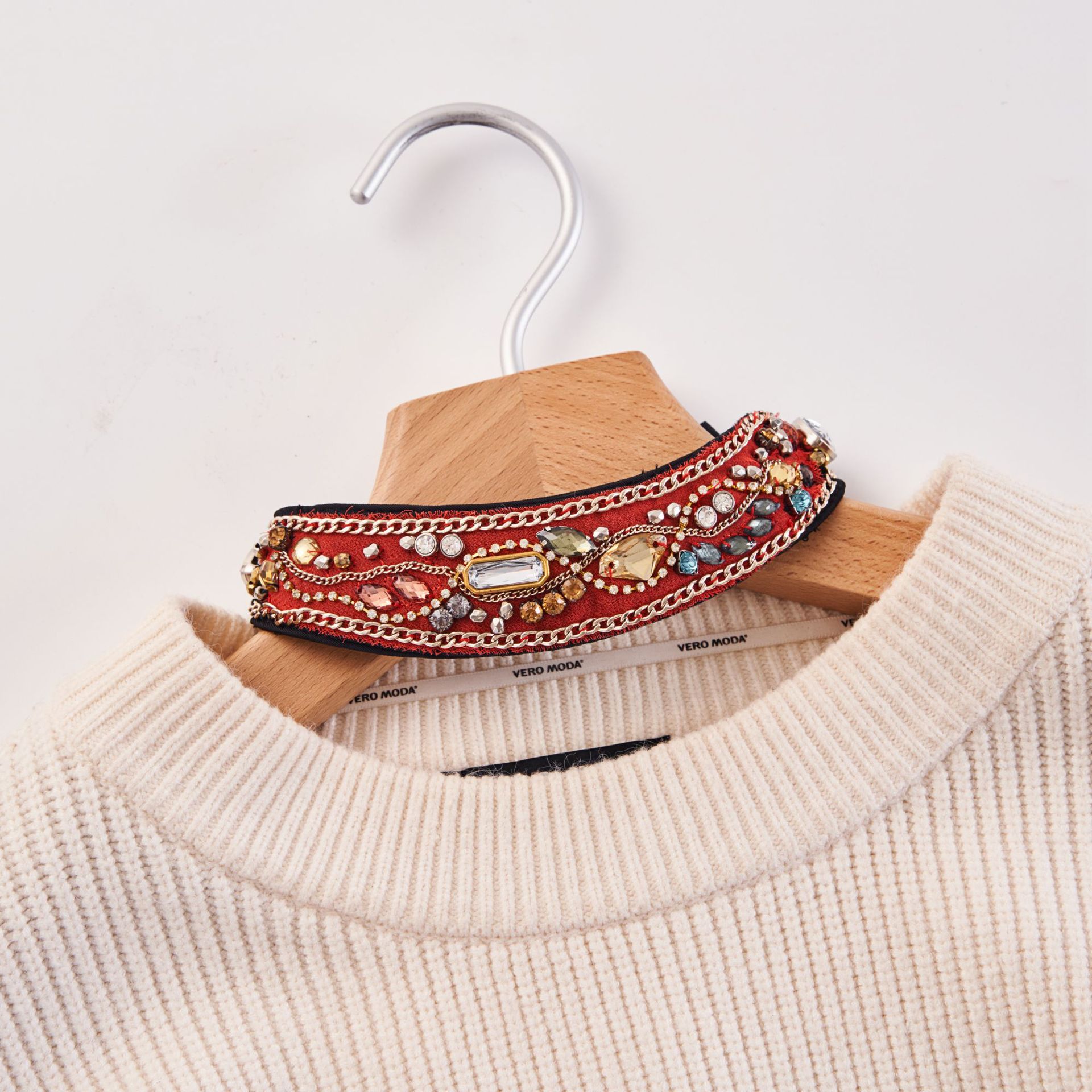 Rhinestone Embellished Faux Collar