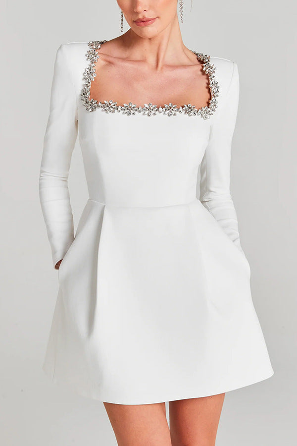 Ivory Velvet Diamond Mini Dress