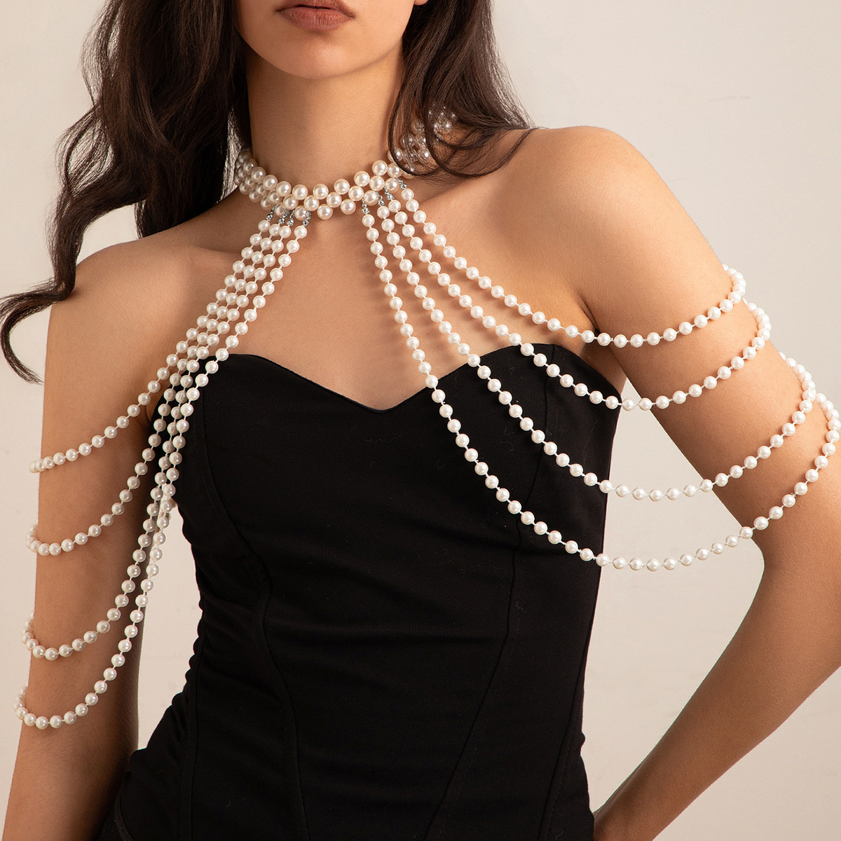 Pearl Tassel Shoulder Chain – Elegant Dress Accessory