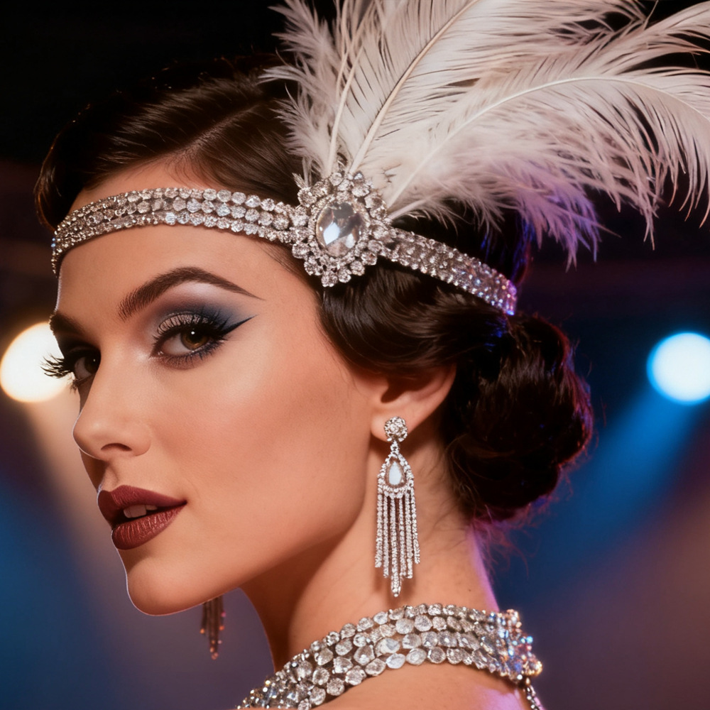 Rhinestone Feather Headpiece – Festive Glam Accessory
