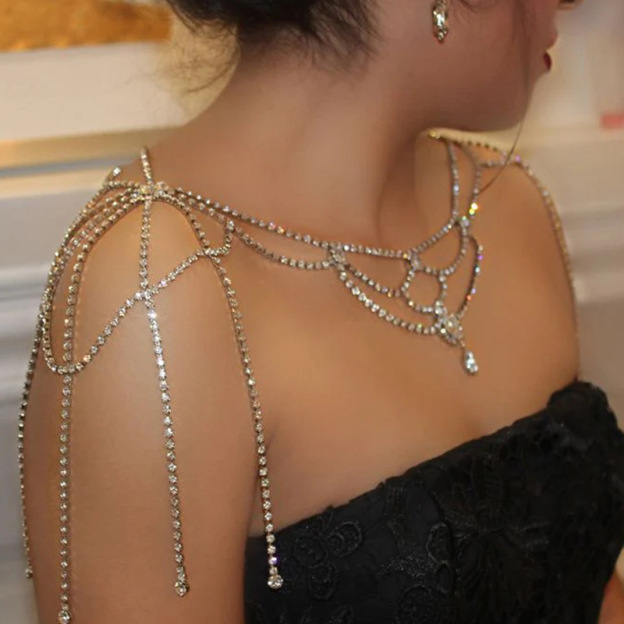 Rhinestone Tassel Shoulder Chain – Glam Dress Accessory