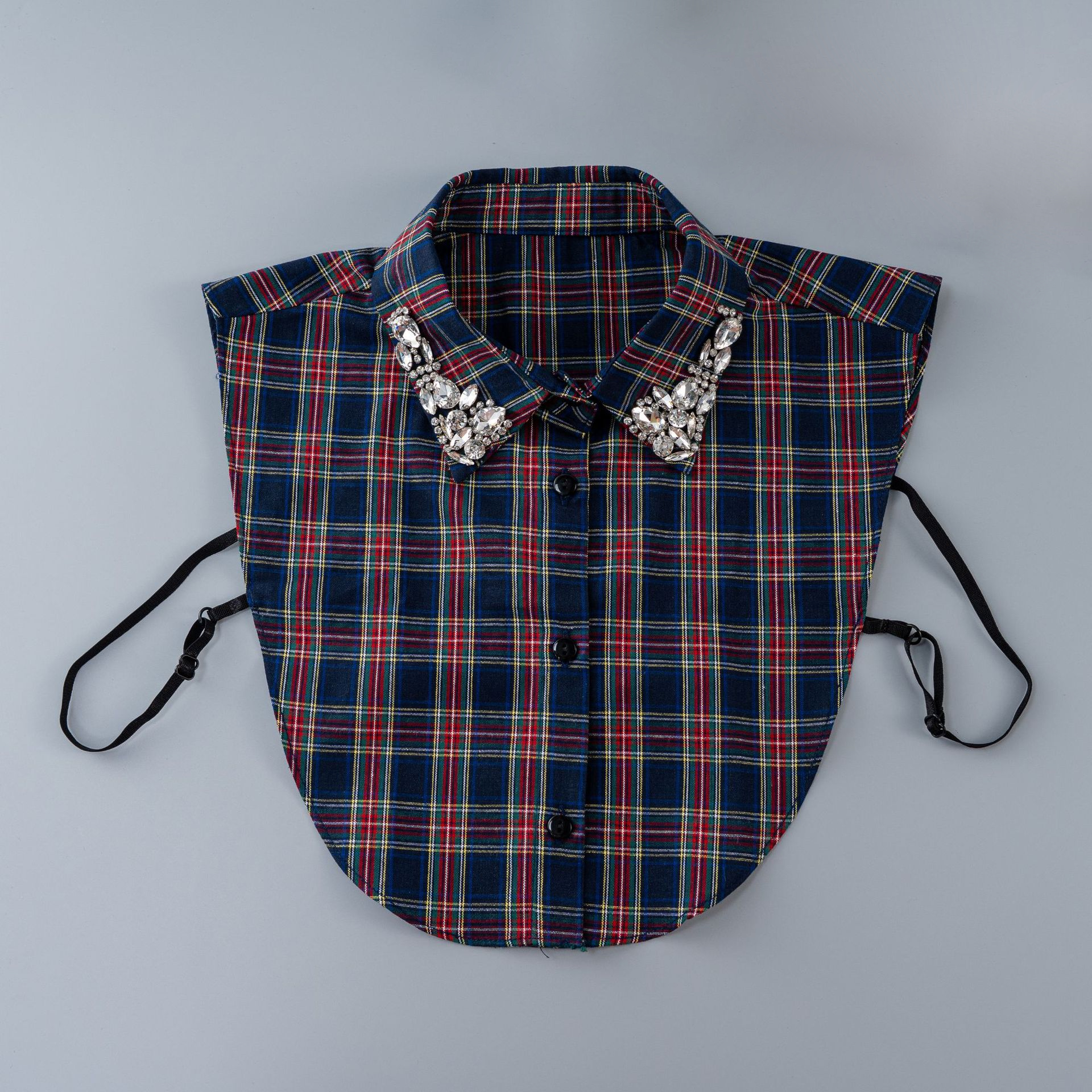 Holiday Layered Grid Faux Collar Top