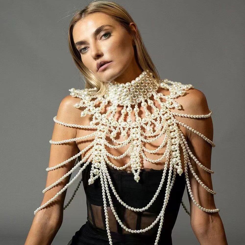 Pearl Tassel Shoulder Chain – Elegant Dress Accessory