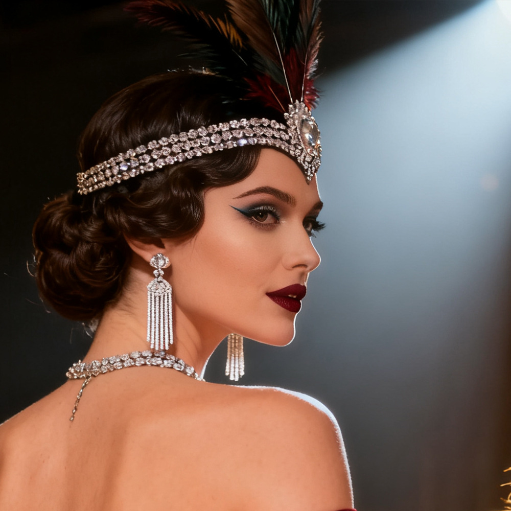 Rhinestone Feather Headpiece – Festive Glam Accessory