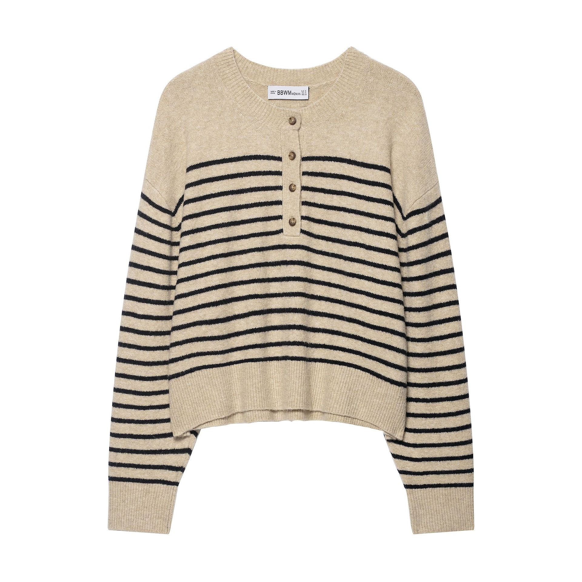 Striped Crew Neck Knit Cardigan – Classic Cozy Layer