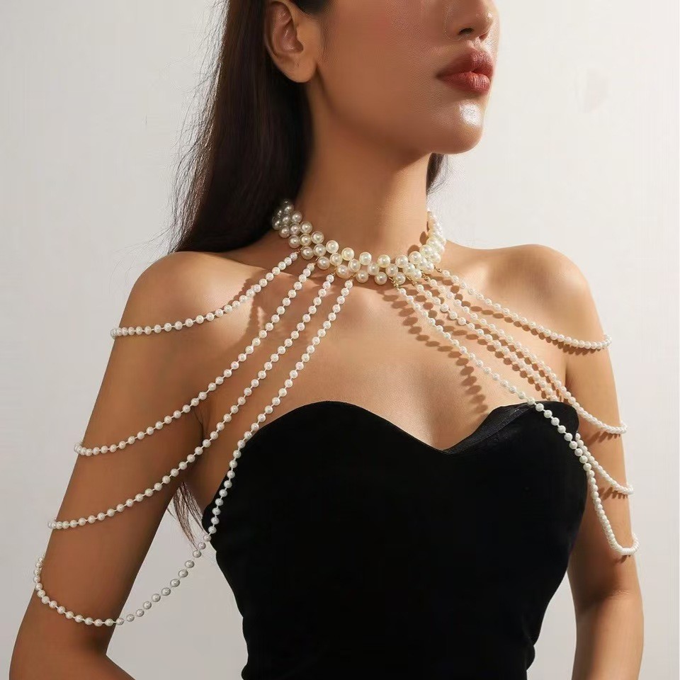 Pearl Tassel Shoulder Chain – Elegant Dress Accessory