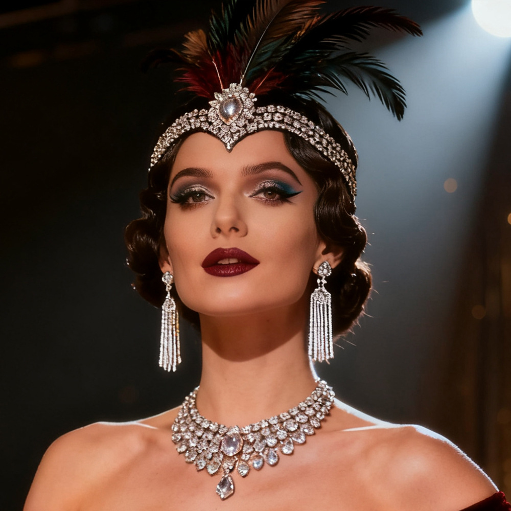 Rhinestone Feather Headpiece – Festive Glam Accessory