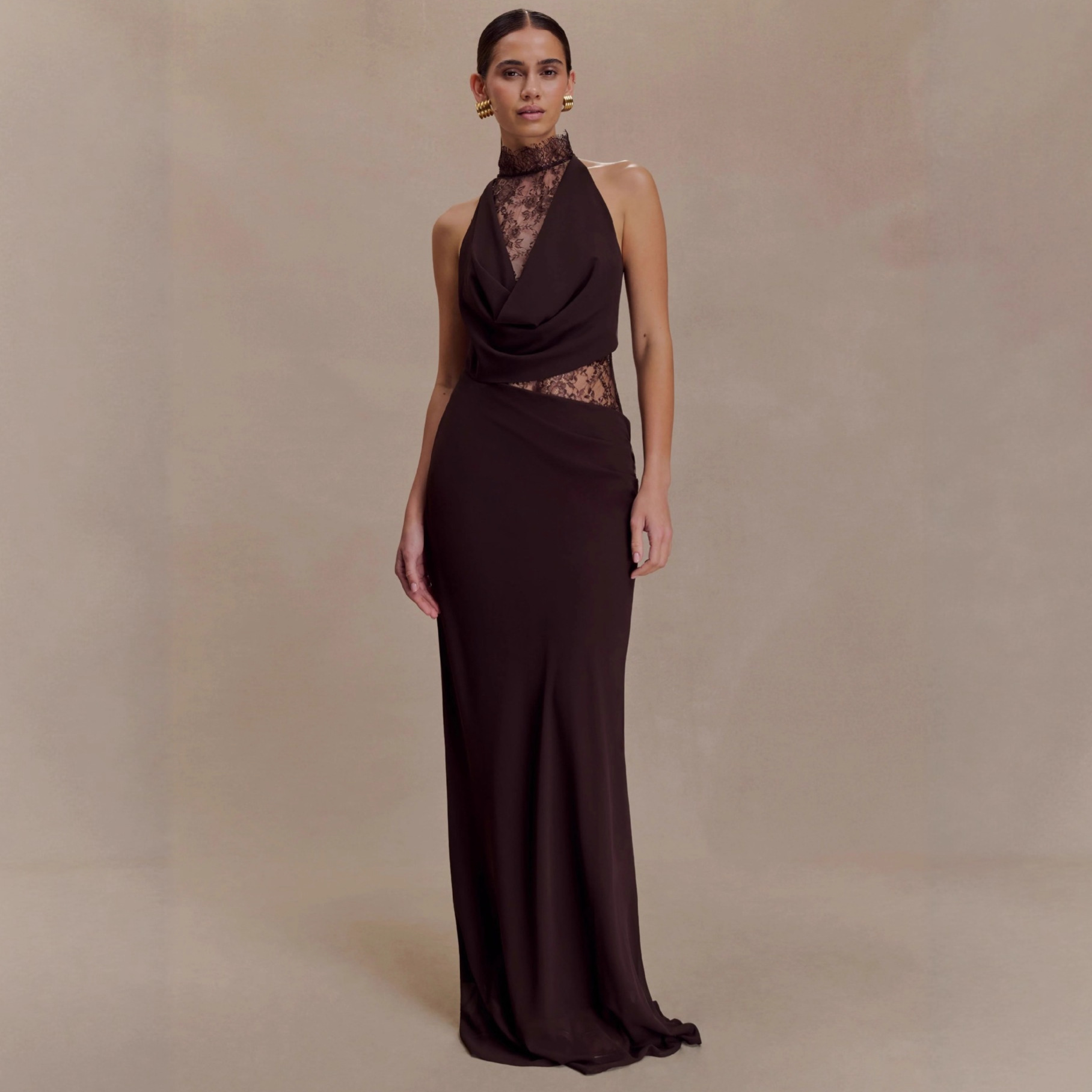 Chiffon & Lace Halter Maxi Dress