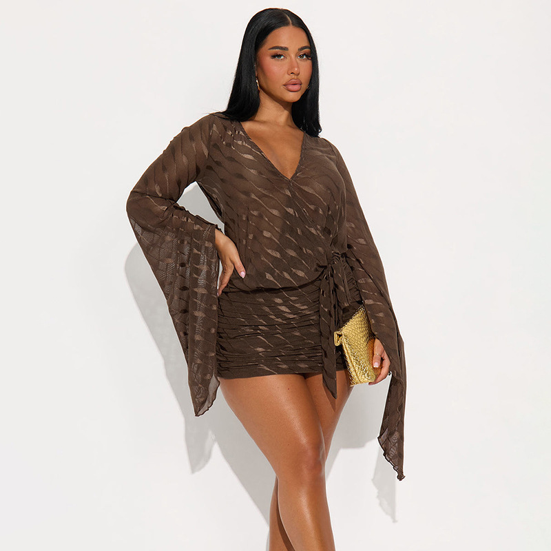Mocha Wave Serenade Mini Dress