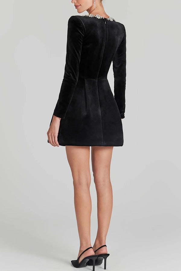 Black Velvet Diamond Mini Dress