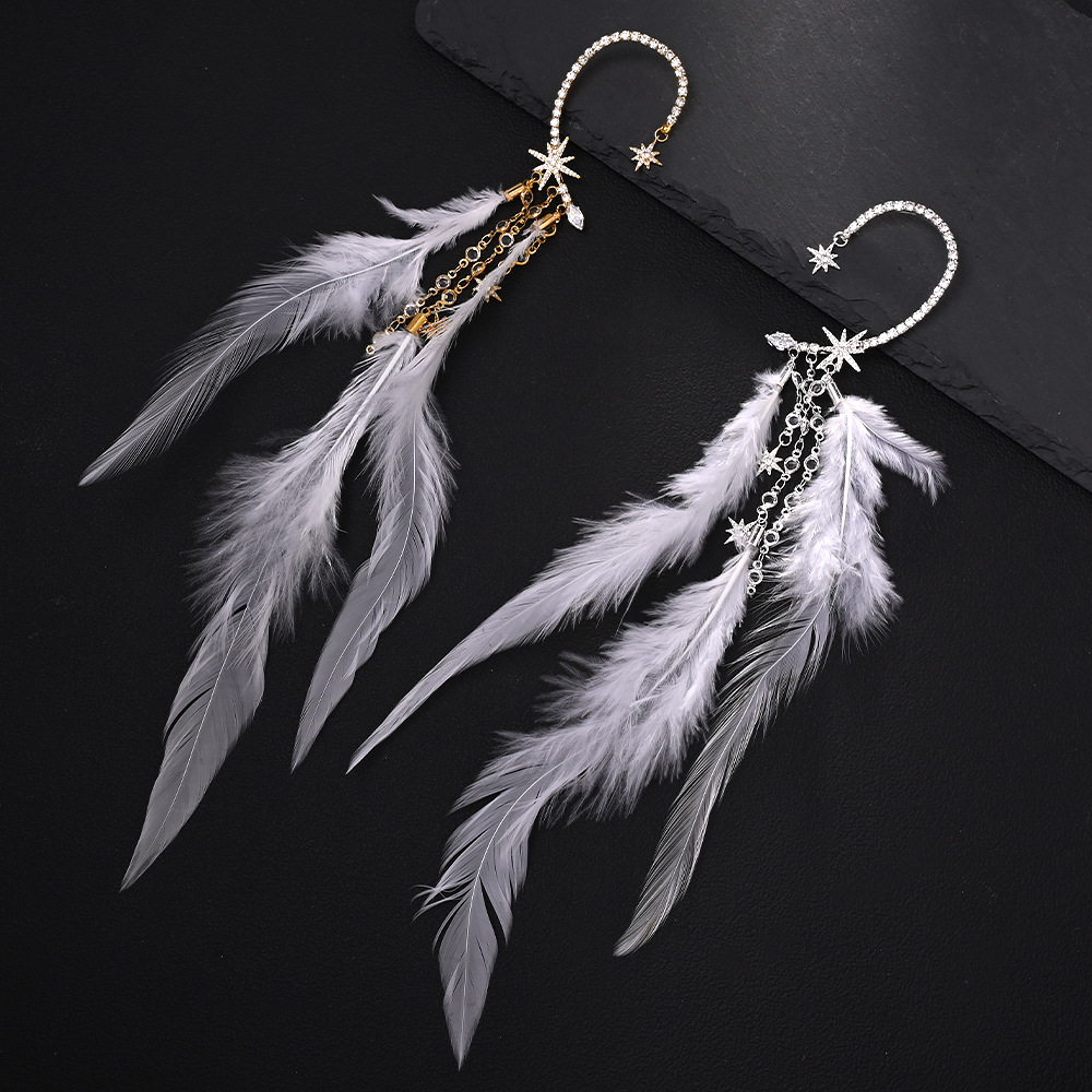 Rhinestone Feather Earrings – Party Glam Accessory