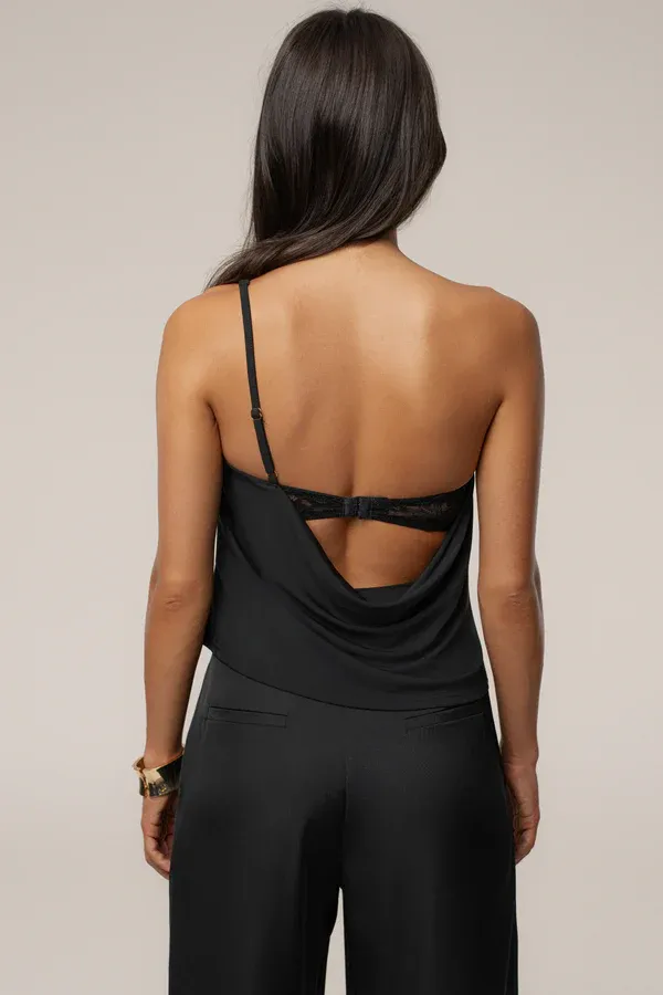 Midnight Draped One-Shoulder Top