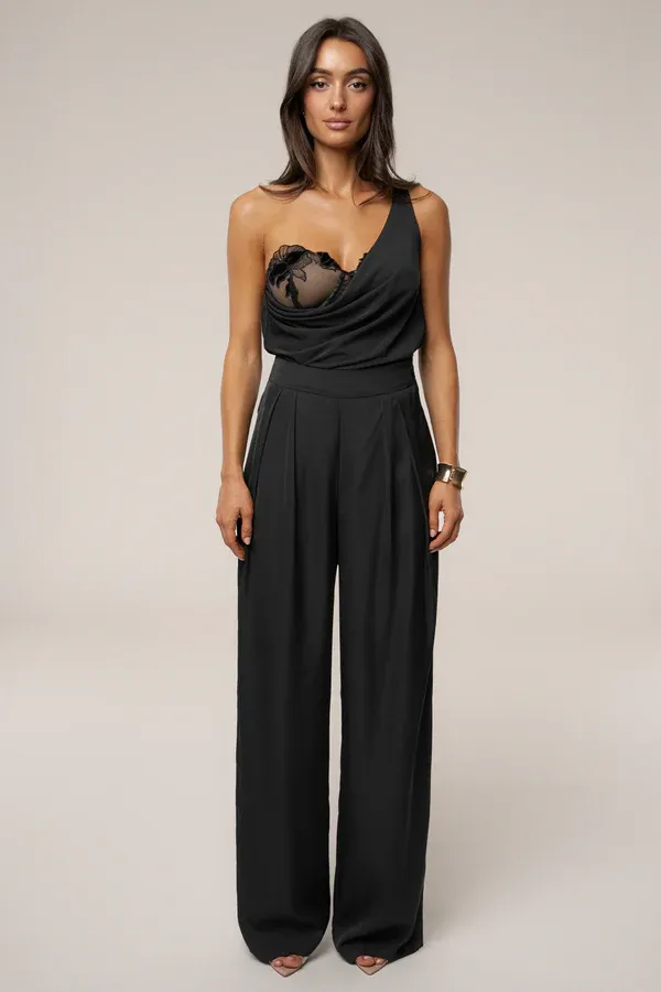 Midnight Draped One-Shoulder Top