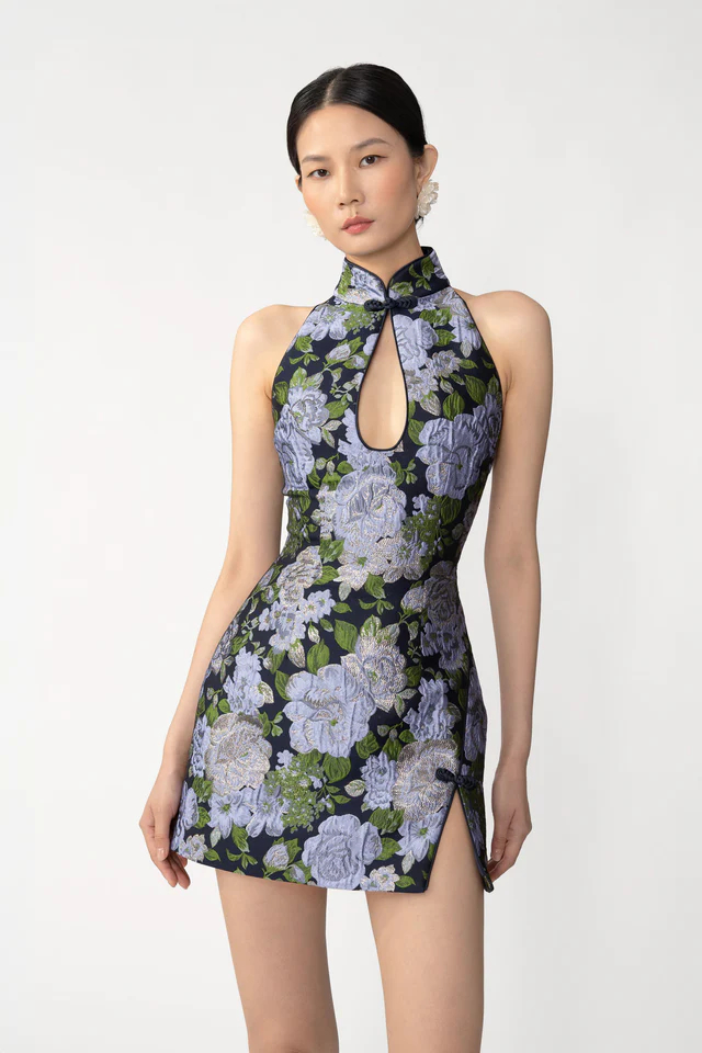 Embroidered Slim Cheongsam Mini Dress