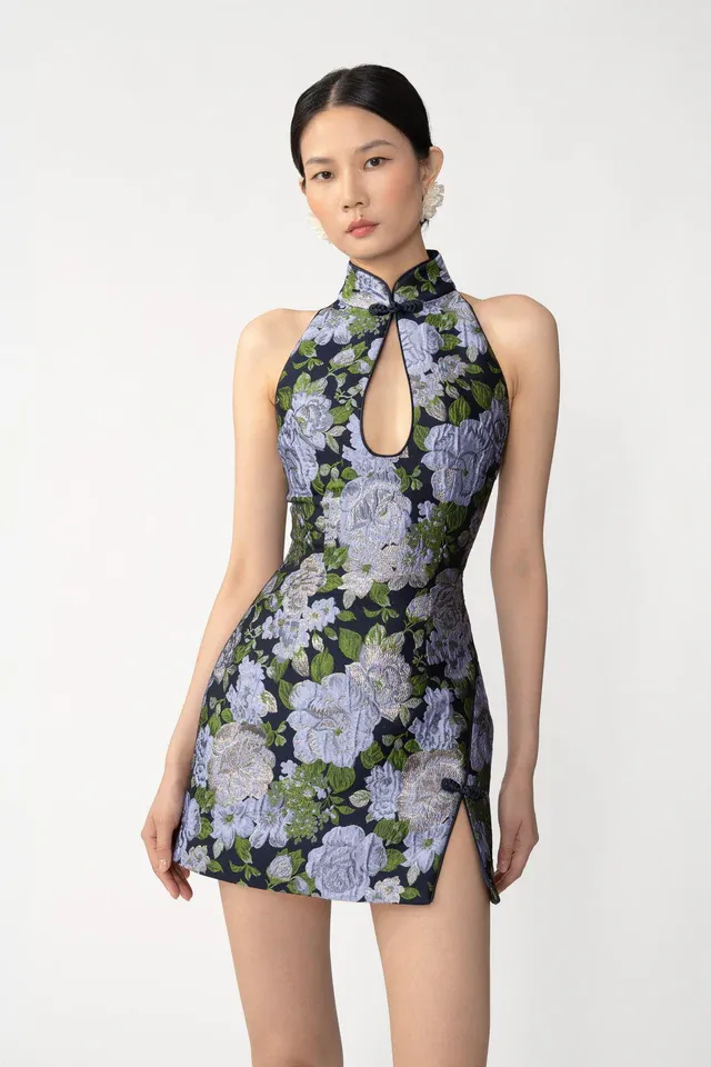 Embroidered Slim Cheongsam Mini Dress