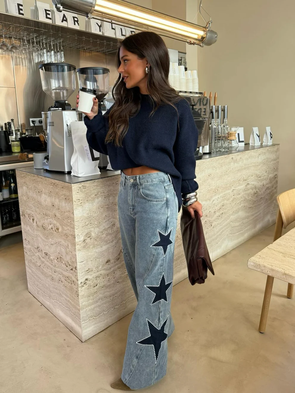 Stars Patch Wide Leg Jeans