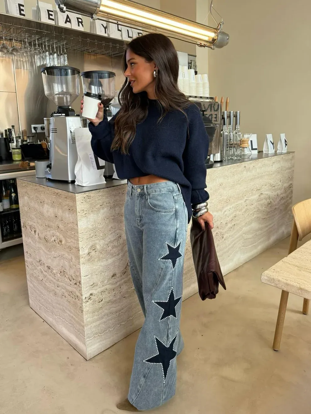 Stars Patch Wide Leg Jeans