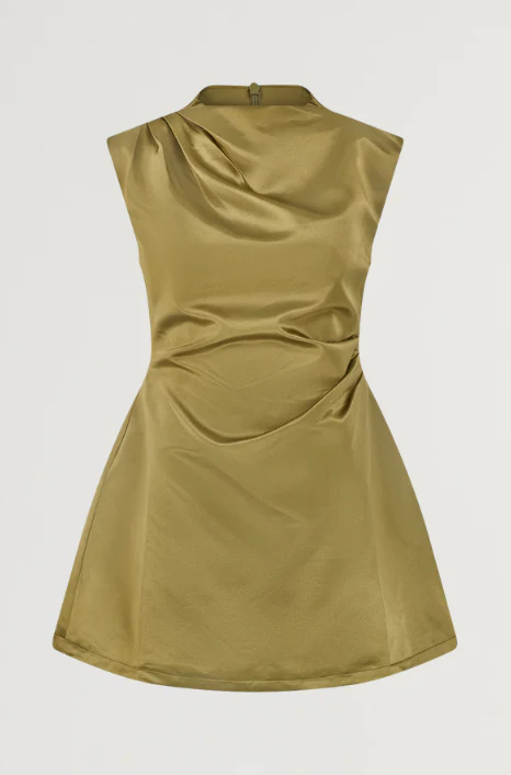 Satin Olive Green Mini Dress