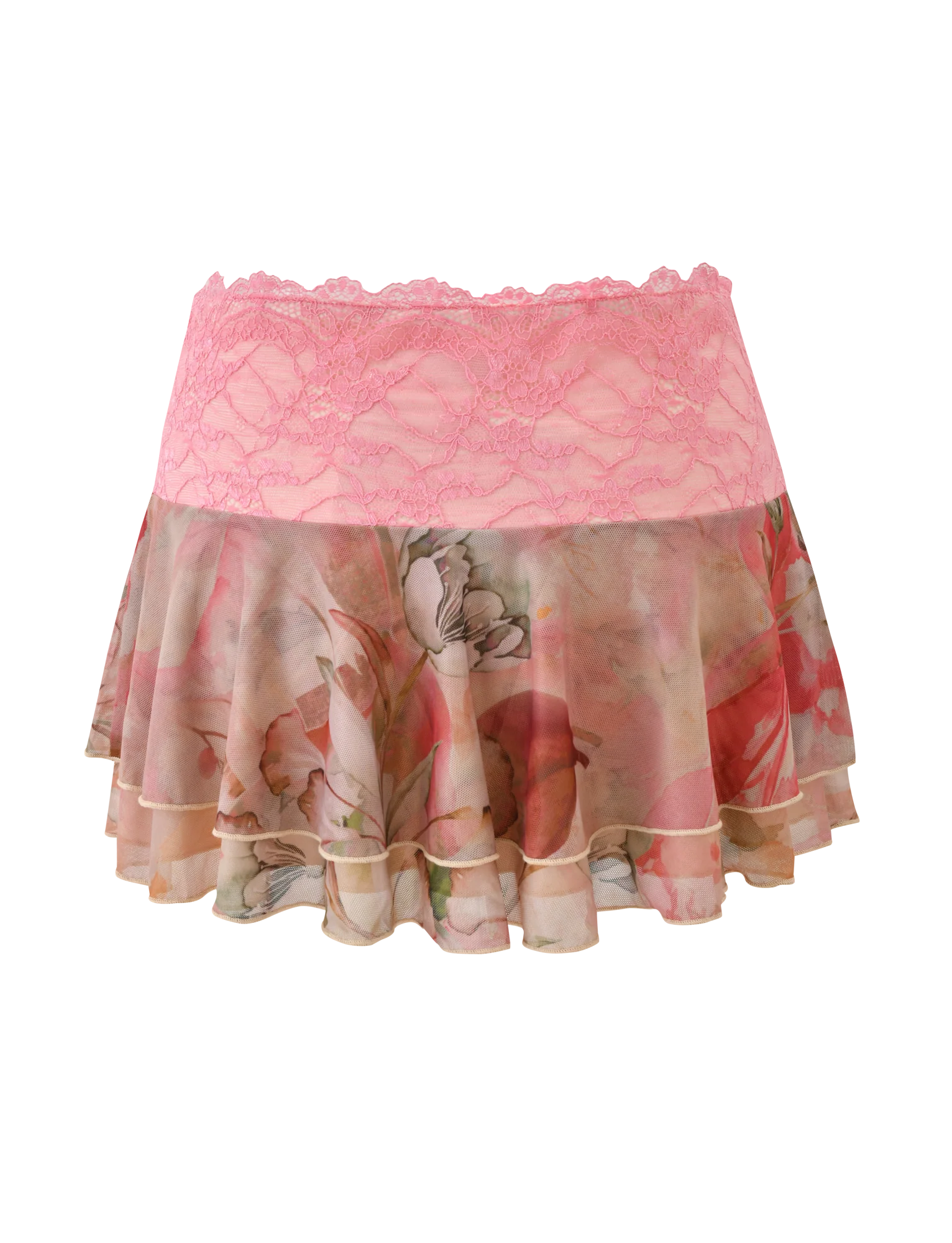 Floral Mist Lace Sheer Mini Skirt