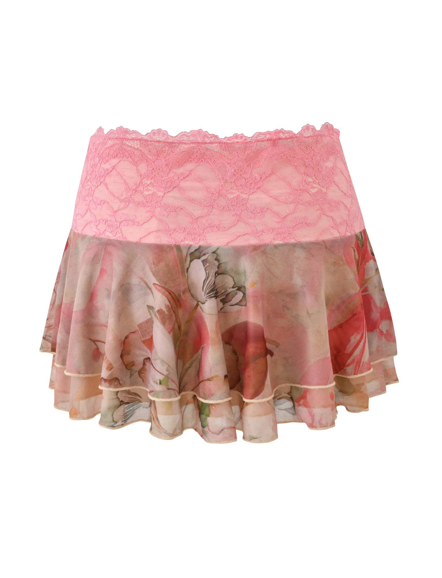 Floral Mist Lace Sheer Mini Skirt
