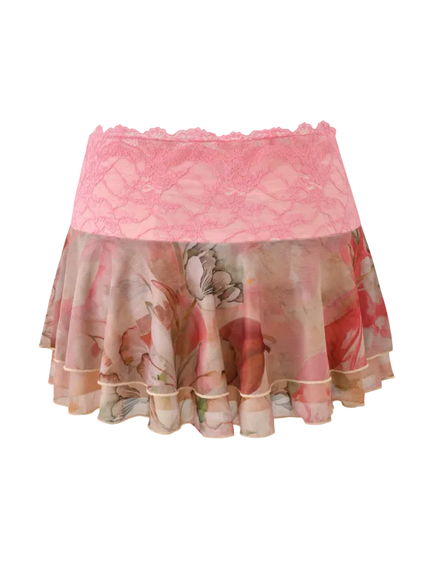 Floral Mist Lace Sheer Mini Skirt