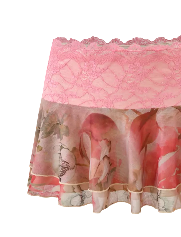 Floral Mist Lace Sheer Mini Skirt