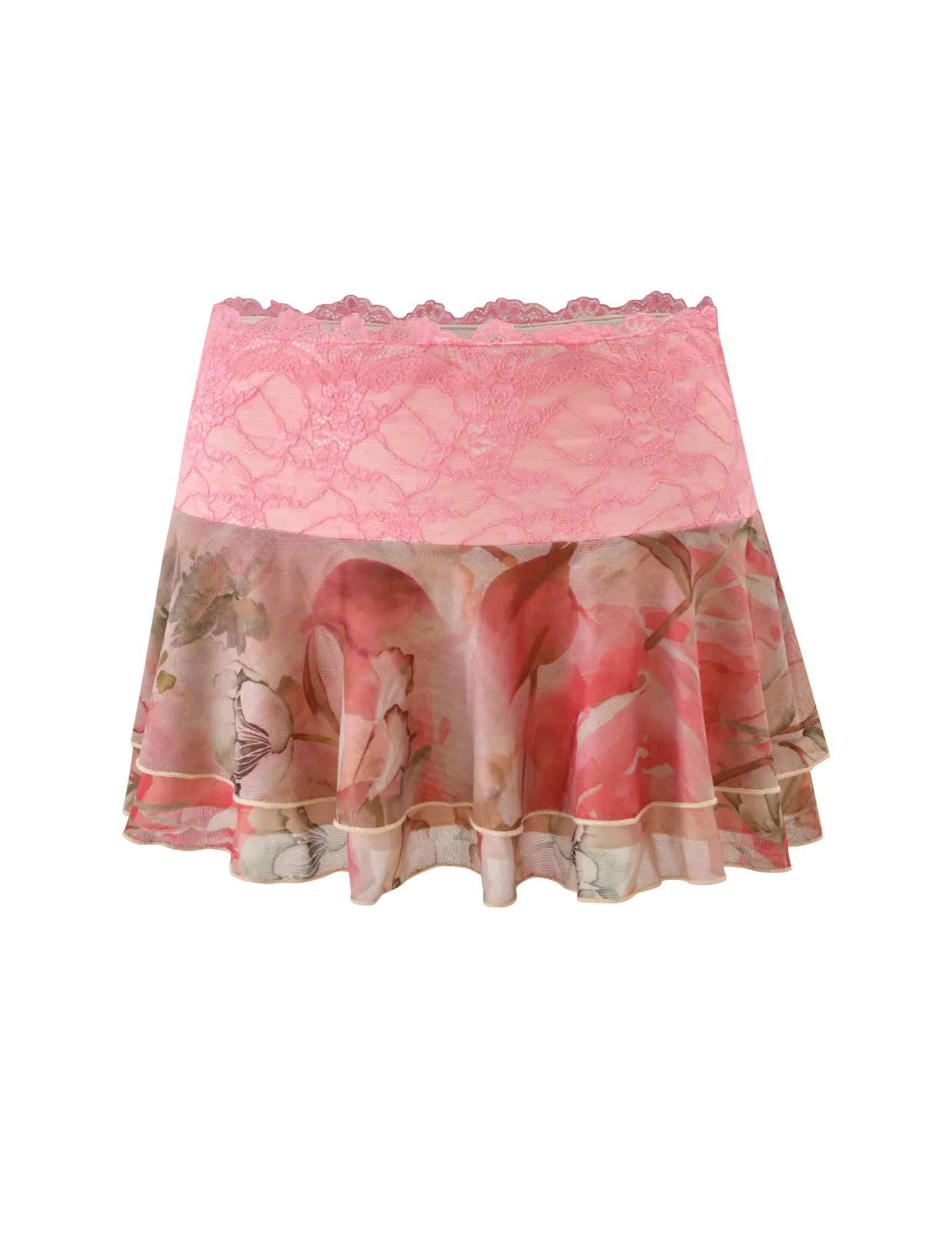 Floral Mist Lace Sheer Mini Skirt