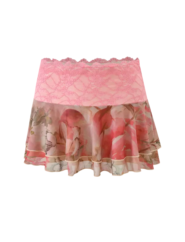 Floral Mist Lace Sheer Mini Skirt