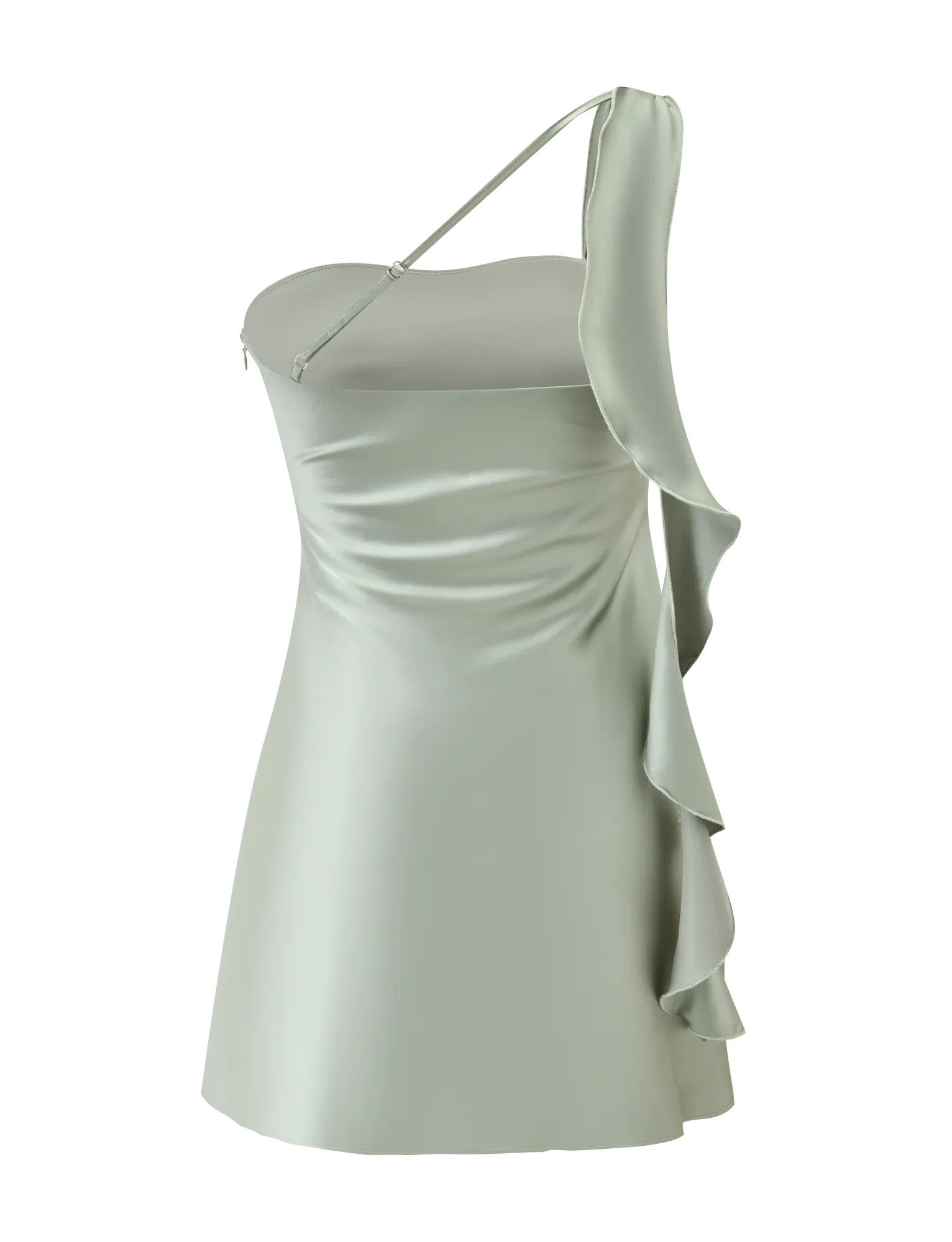 Mint Whisper One-Shoulder Mini Dress