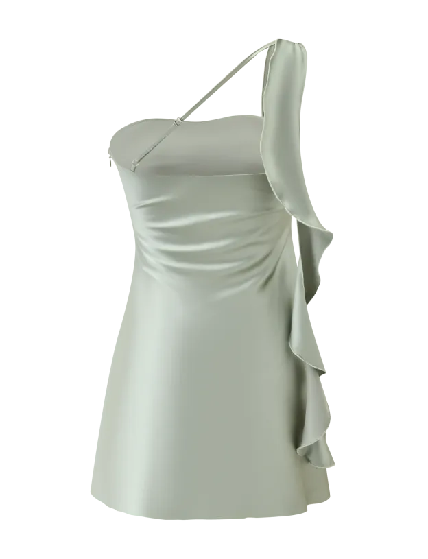 Mint Whisper One-Shoulder Mini Dress