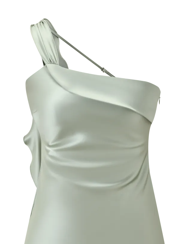 Mint Whisper One-Shoulder Mini Dress