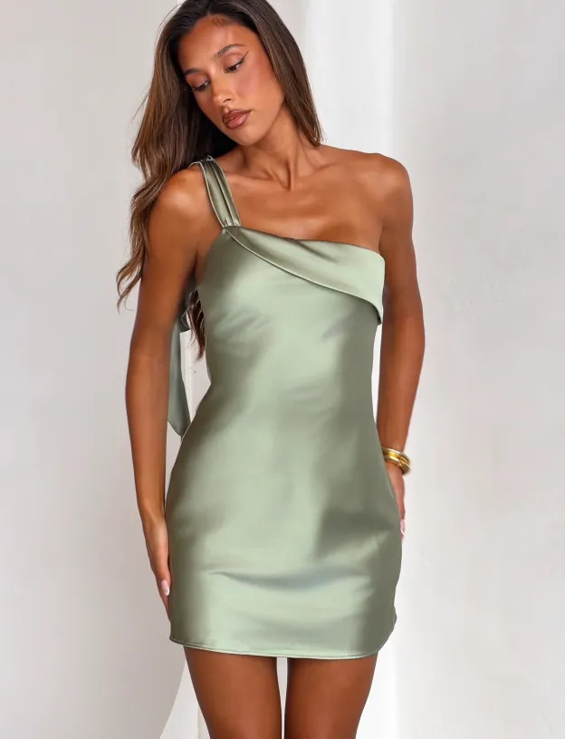 Mint Whisper One-Shoulder Mini Dress