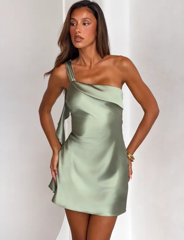 Mint Whisper One-Shoulder Mini Dress