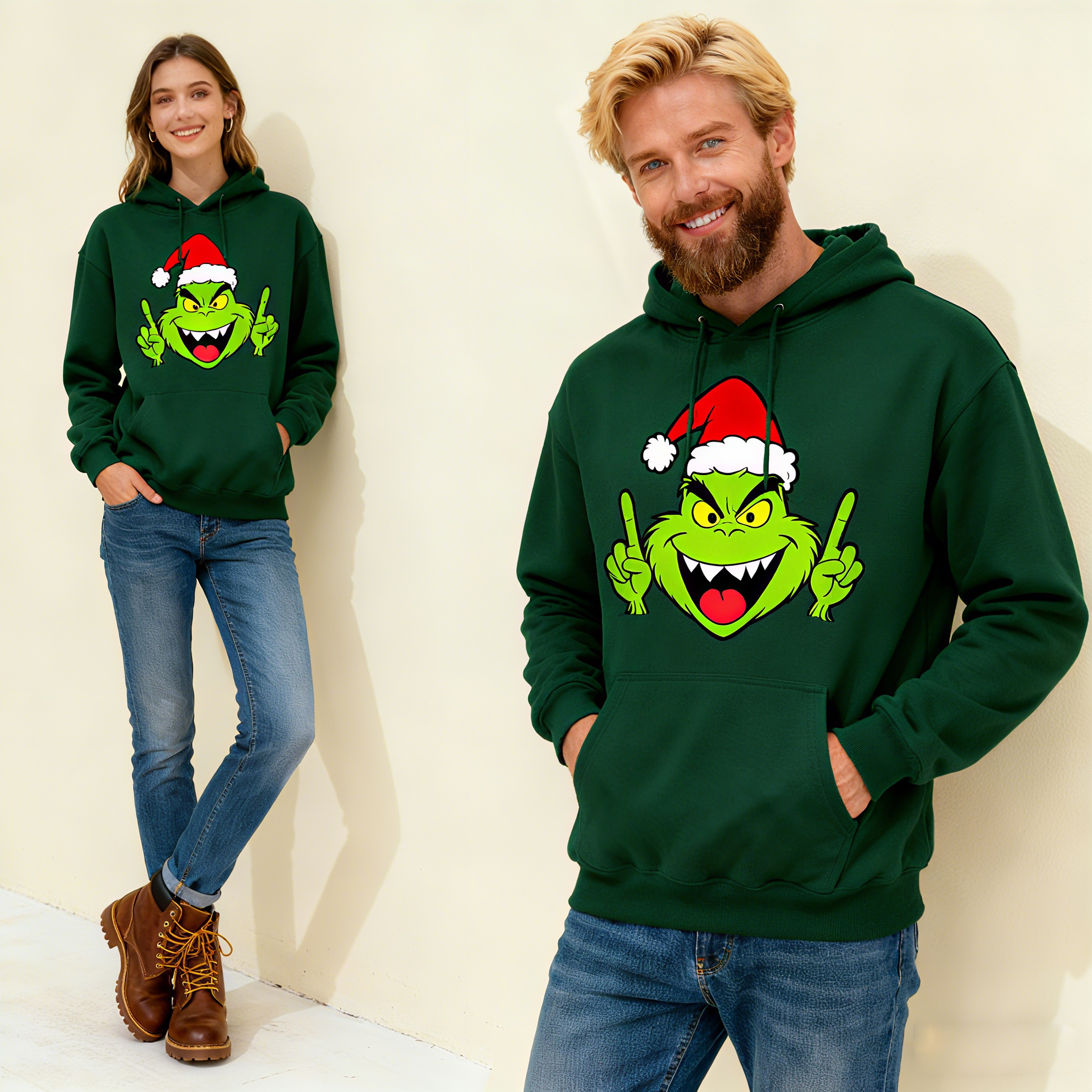 Grinch Couple Hoodies – Matching Christmas Sweatshirts