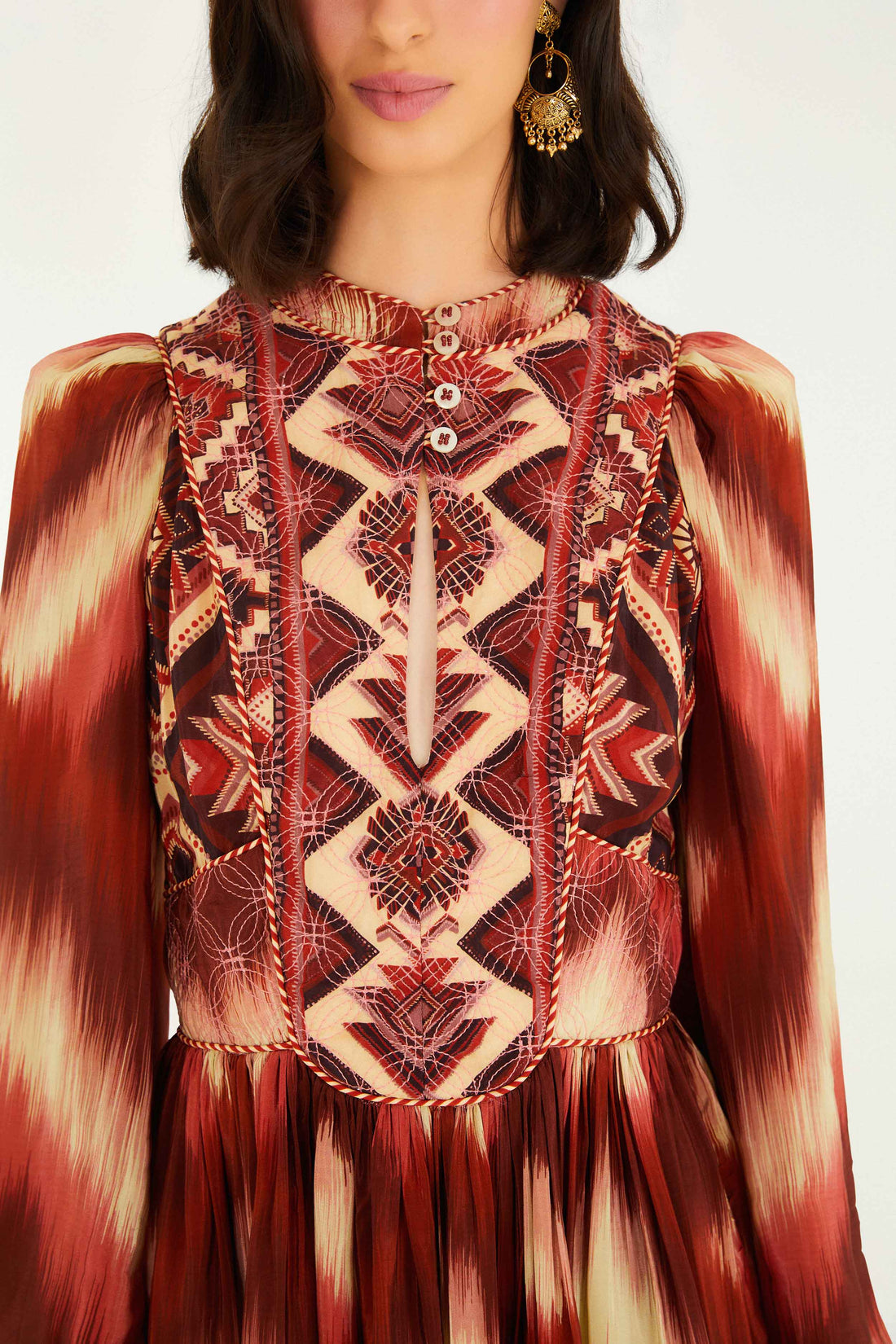 Red Amanda Stripes Tapestry Quilted Mini Dress