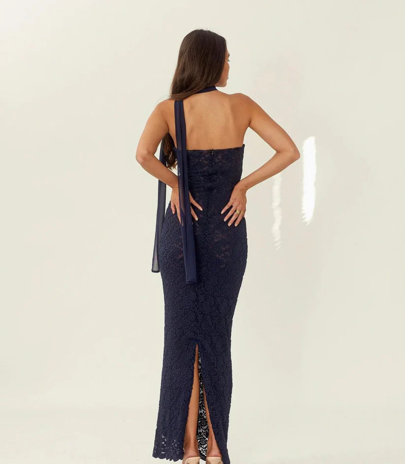 Lace Maxi Dress with Chiffon Scarf
