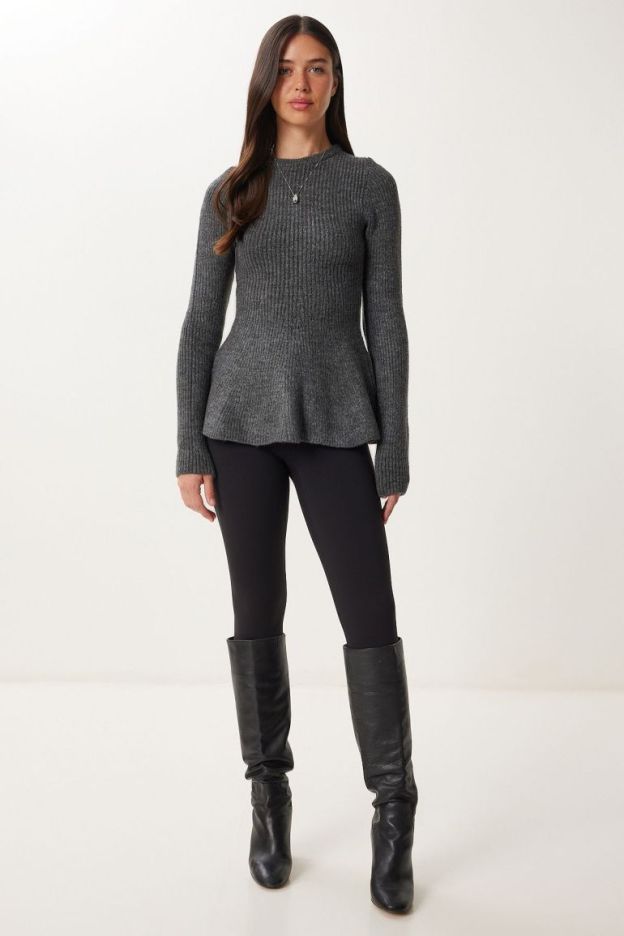 Charcoal Ruffle-Hem Knit Top