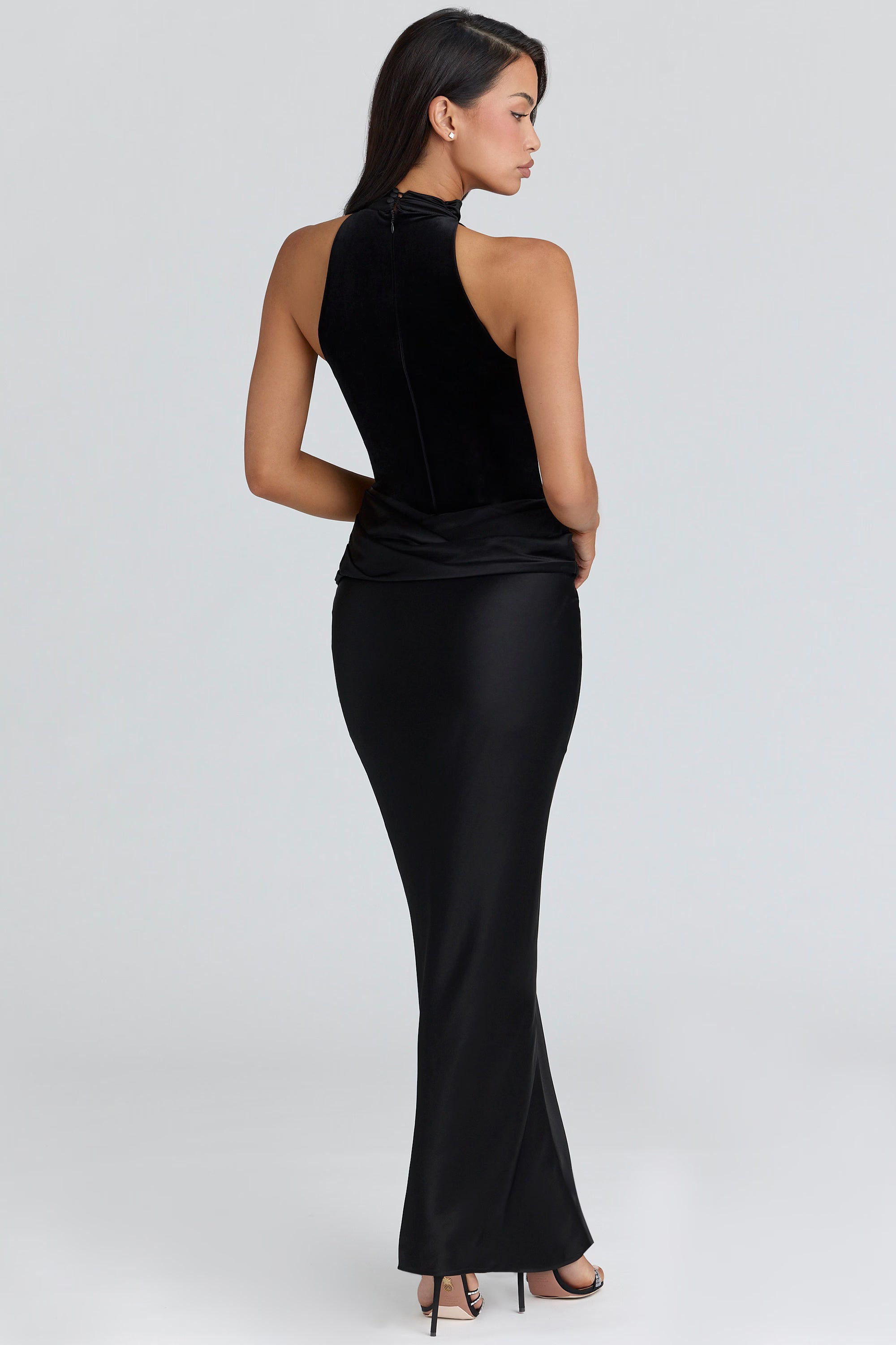 Noir Satin Draped Maxi Skirt