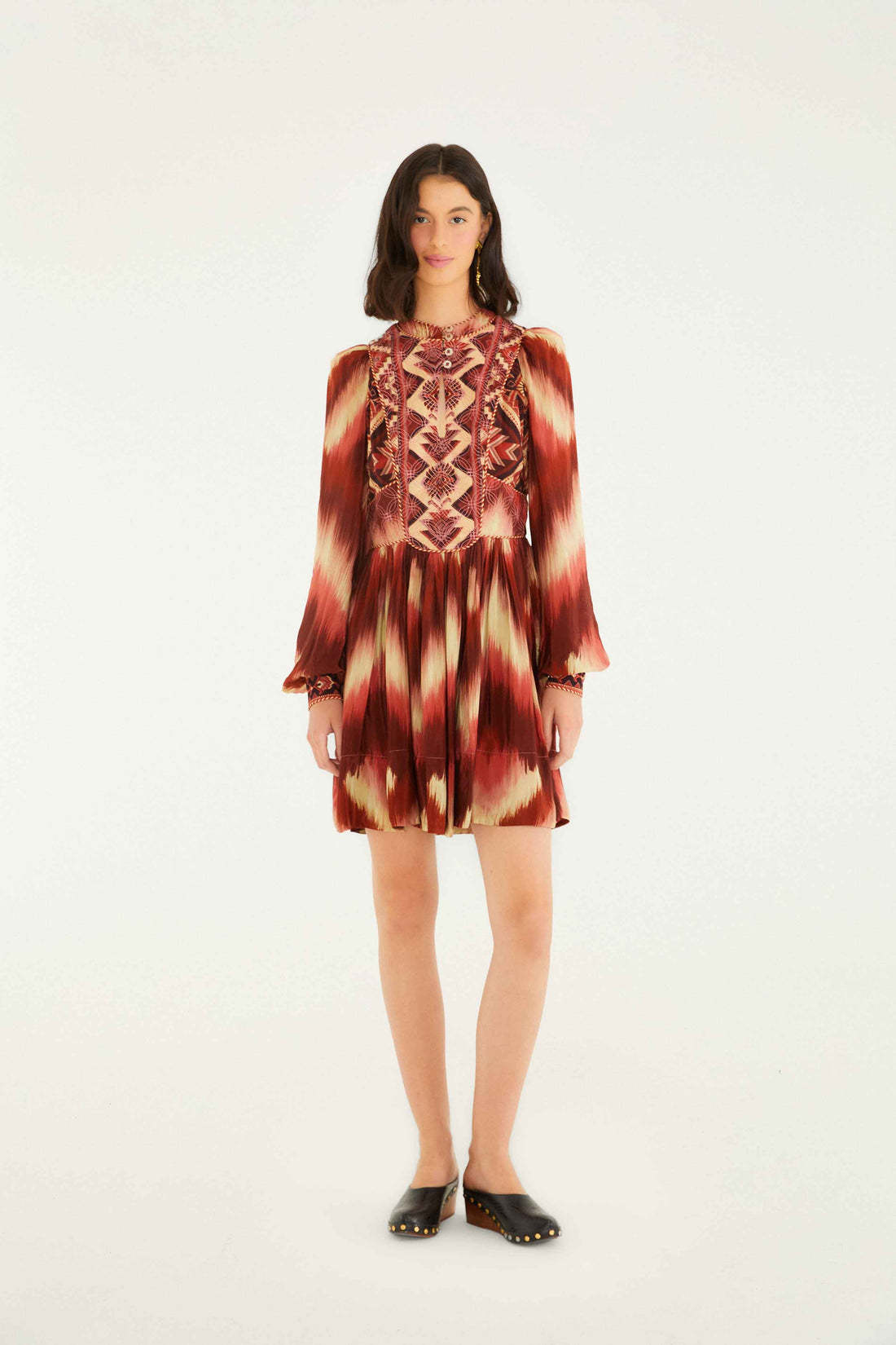 Red Amanda Stripes Tapestry Quilted Mini Dress