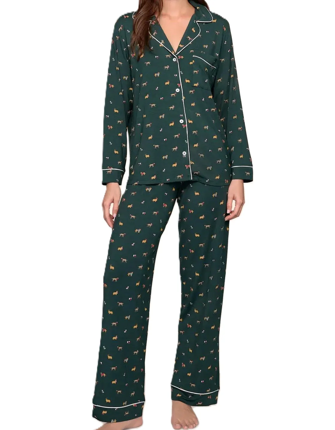 Festive Dog Print Pajama Set – Holiday Cozy Vibes