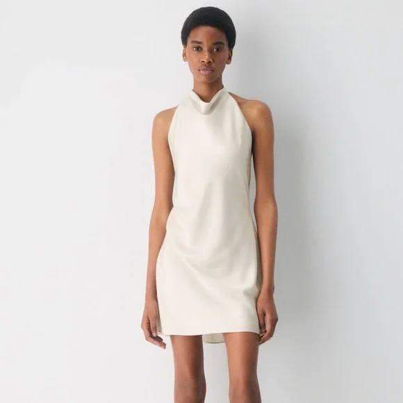 Ivory Satin Halter Glow Mini Dress