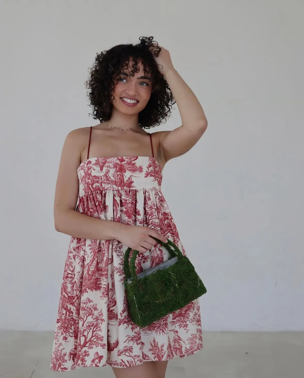 Beige Printed Puff Strapless Mini Dress