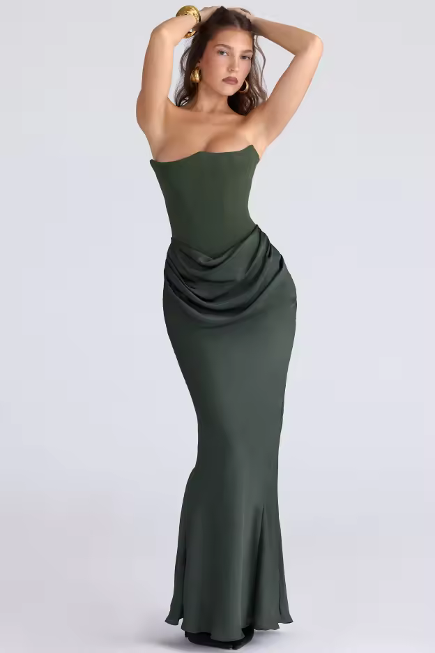 Emerald Silk Rhapsody Maxi Dress