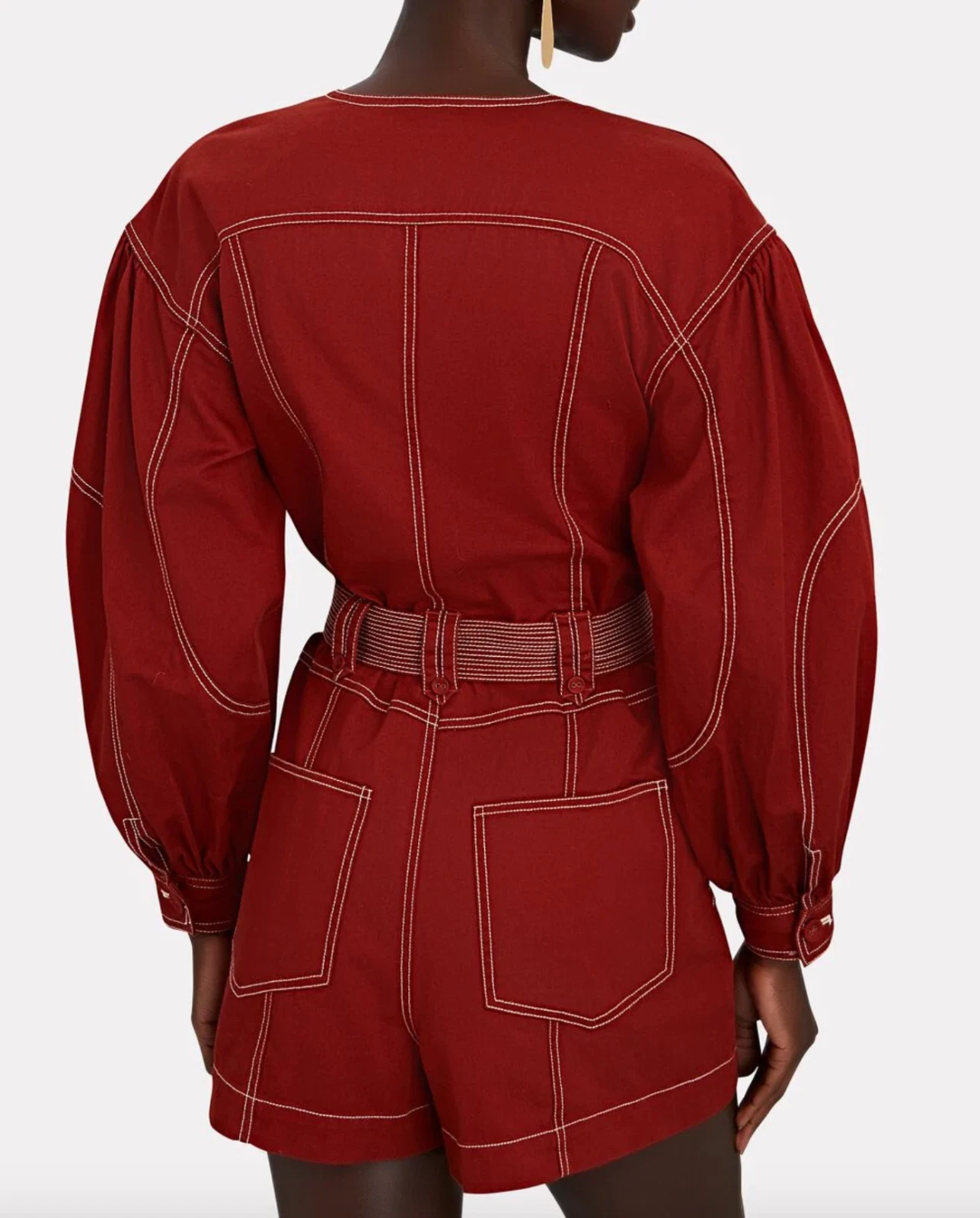 Red Brick Cotton Tie-Waist Romper