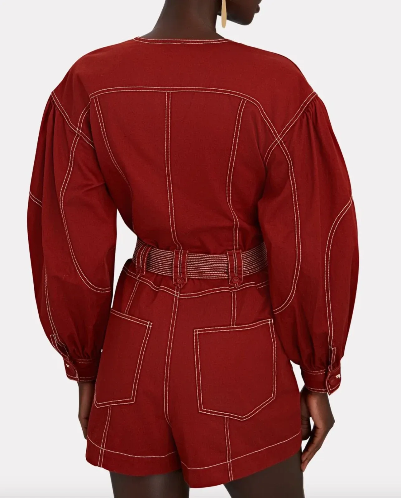 Red Brick Cotton Tie-Waist Romper