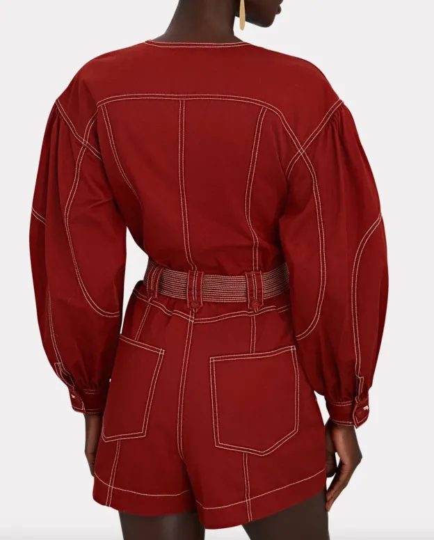 Red Brick Cotton Tie-Waist Romper