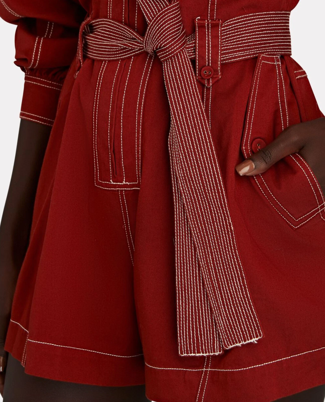 Red Brick Cotton Tie-Waist Romper